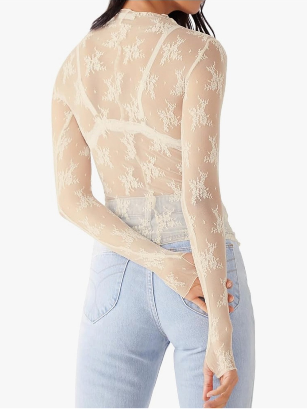 Sheer Lace Long-Sleeve Top - Picture 2 of 6